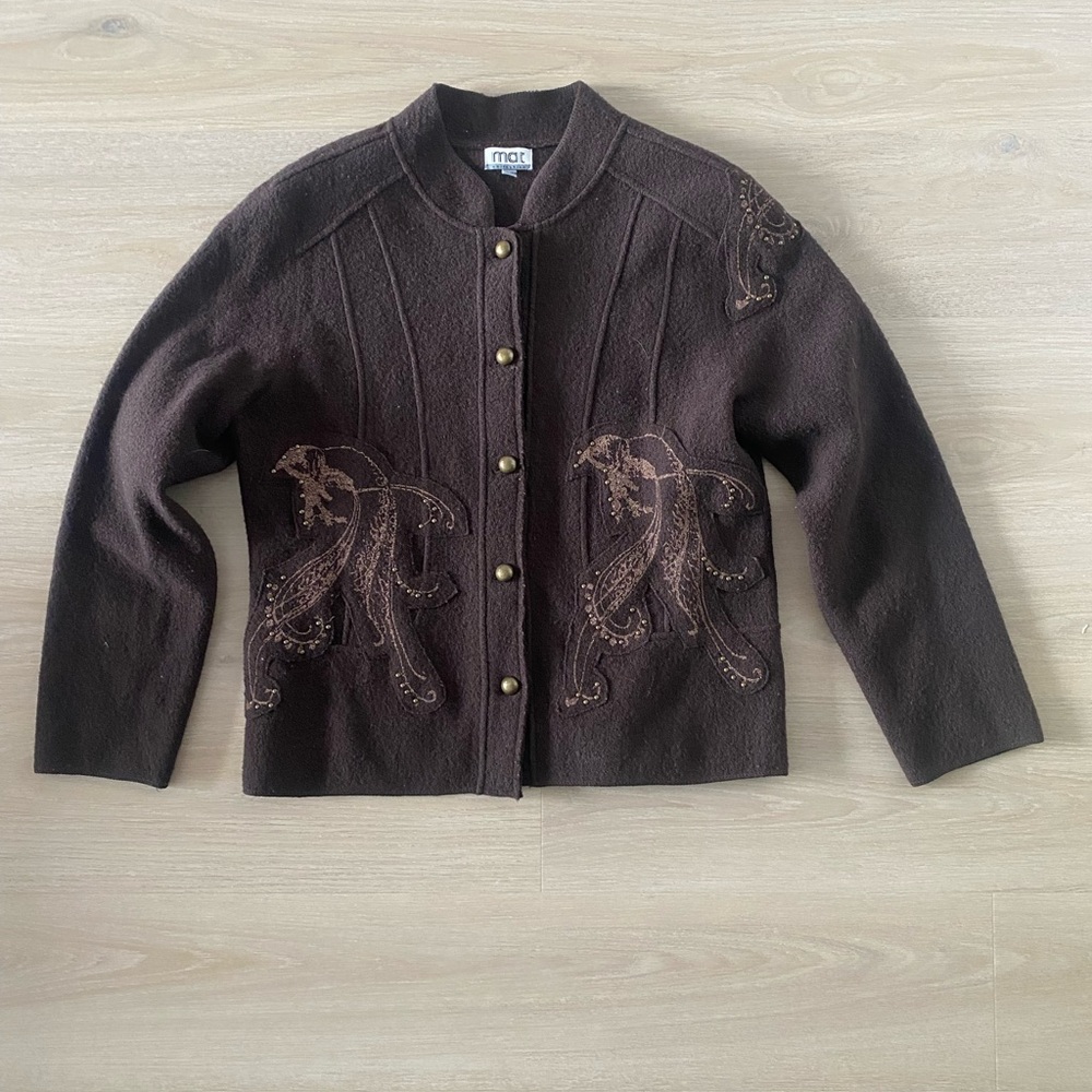 Womens Vintage MAT Dark Brown Embellished Button Front Jacket Size XL